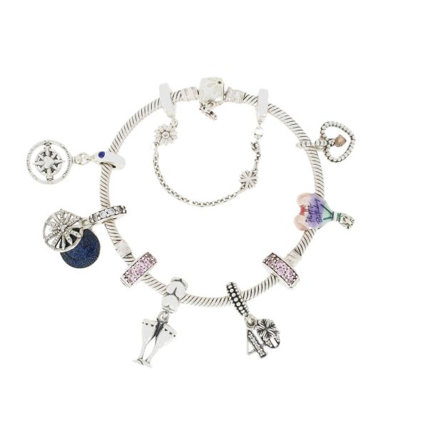 Pandora Sterling Silver Daisy Clasp Charm Bracelet Pre Owned