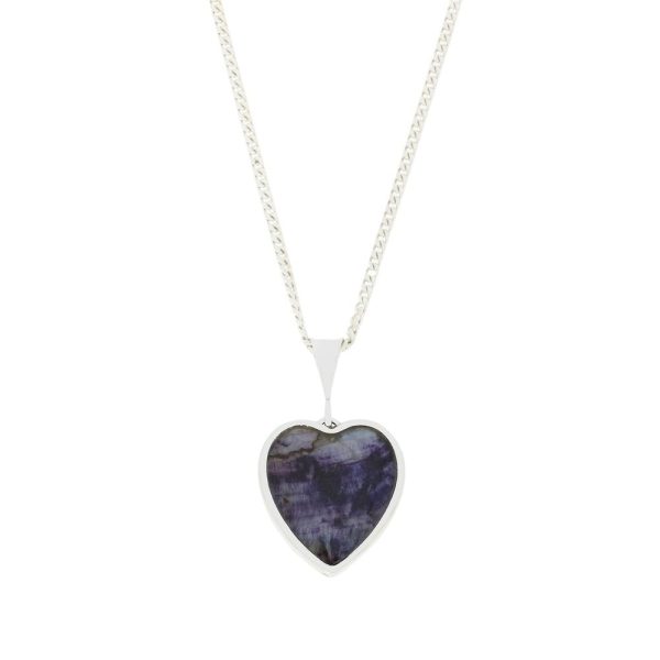 Derbyshire Blue John and Whitby Jet Heart Pendant and Chain