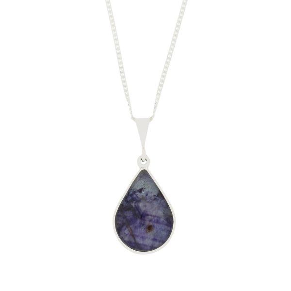 Derbyshire Blue John and Whitby Jet Pear Shape Pendant and Chain